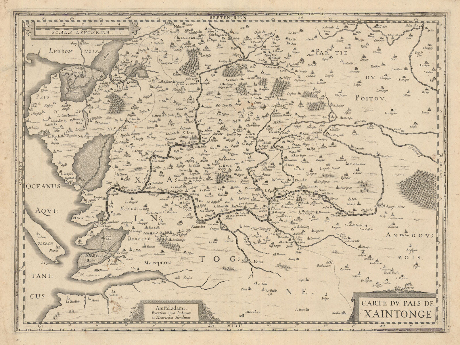 Carte du Pais de Xaintonge. Saintonge. Charente-Maritime. Hondius 1631 old map